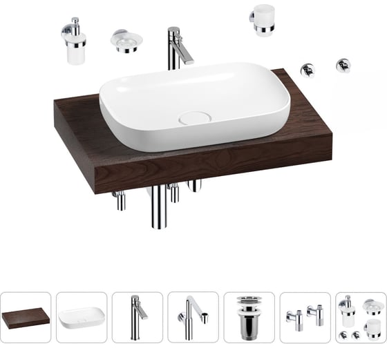 Изображение товара Комплект мебели для ванной комнаты с раковиной Wellsee Genuine Tree 201014076