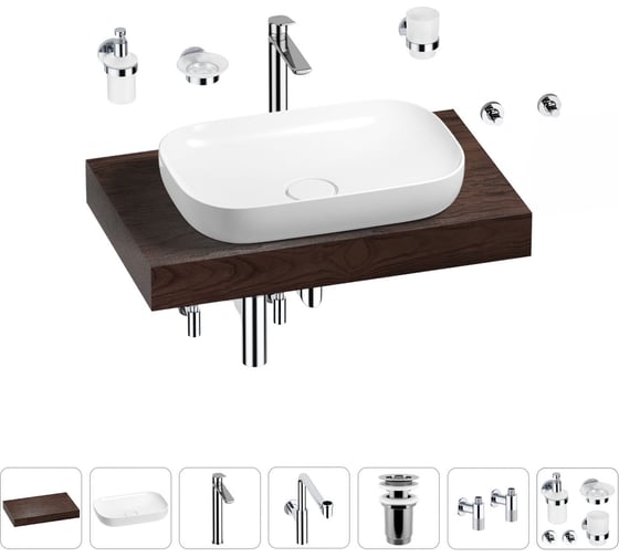 Изображение товара Комплект мебели для ванной комнаты с раковиной Wellsee Genuine Tree 201014071