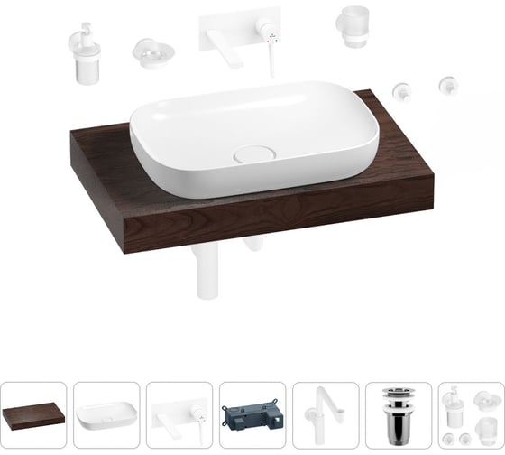 Изображение товара Комплект мебели для ванной комнаты с раковиной Wellsee Genuine Tree 201014090