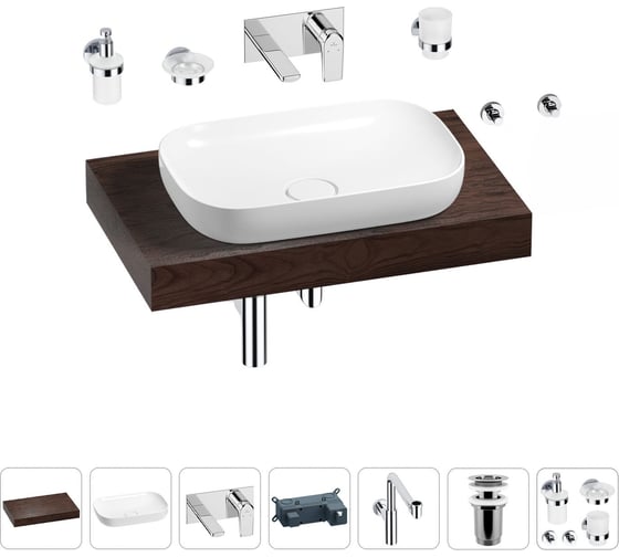 Изображение товара Комплект мебели для ванной комнаты с раковиной Wellsee Genuine Tree 201014081