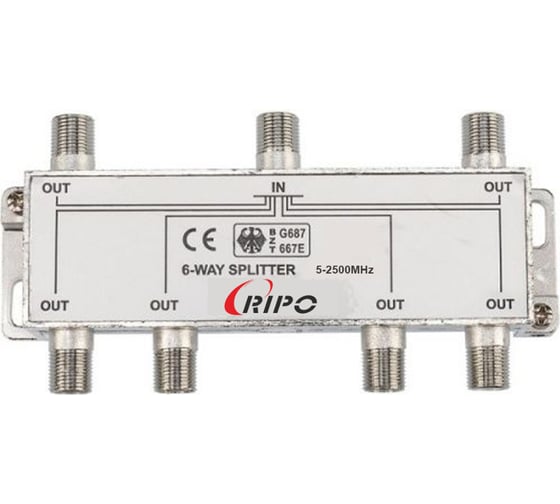 Изображение товара Сплиттер (делитель) Ripo tv на 6 направлений под f разъемы 5-2500 mhz 005-400134