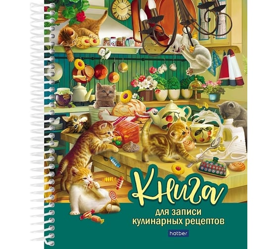 Изображение товара Книга для записи кулинарных рецептов Hatber Premium с твердой обложкой 80л А5 Котики бывают разными, 22шт. 078580