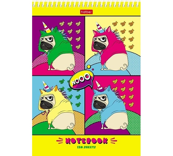 Изображение товара Блокнот Hatber Мопс_Арт 120 л, А5, 5-ти цветный тонированный блок без линовки, обложка мелованный картон, УФ-лак, 32 шт в упаковке 072380