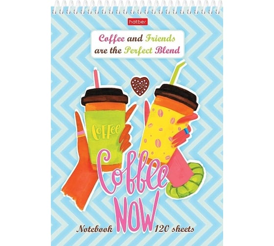 Изображение товара Блокнот Hatber Кофе вдвоём 120 л, А5, 5-ти цветный тонированный блок без линовки, мелованный картон, УФ-лак, 32 шт в упаковке 072393