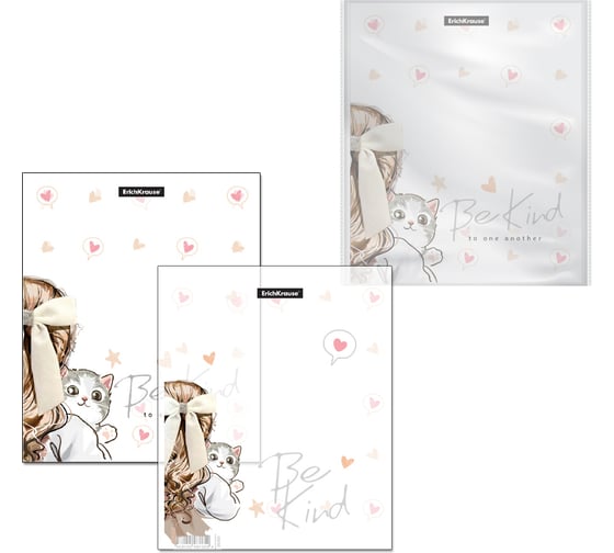 Изображение товара Набор пластиковых обложек ErichKrause Lovely Friends, для тетрадей и дневников, 212x347 мм, 80 мкм, ассорти, пакет 12 шт. 55183