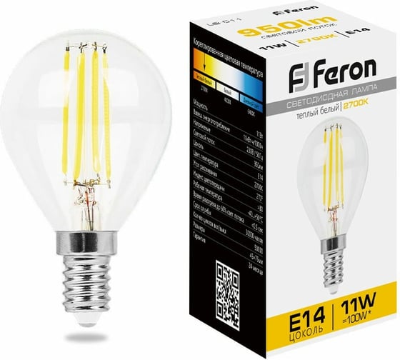 Изображение товара Светодиодная лампа FERON 11W 230V E14 2700K прозрачная, LB-511 38013
