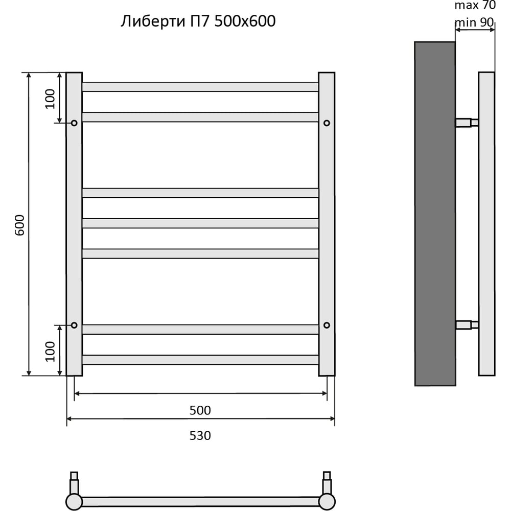 Изображение товара Полотенцесушитель Aquatek Либерти водяной хром 600 мм 3 м² 1/2 дюйма