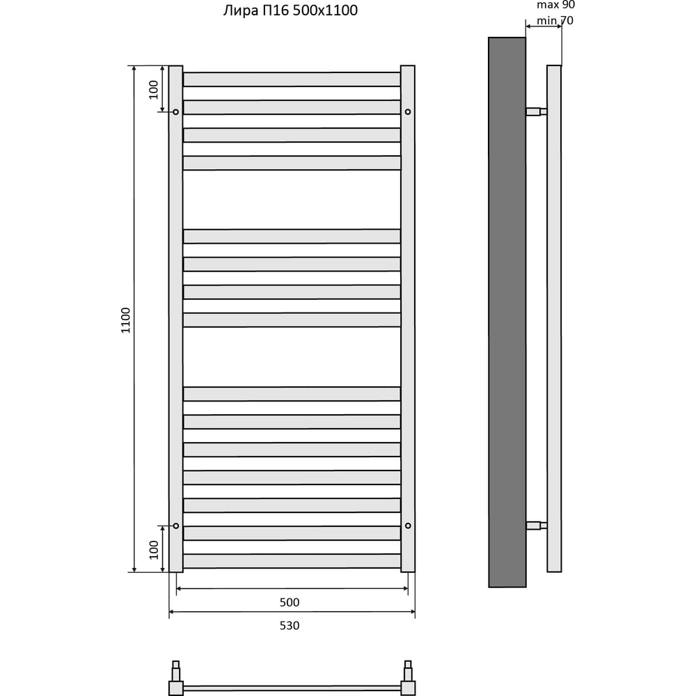 Изображение товара Полотенцесушитель Aquatek Лира водяной хром 530 мм высота 1100 мм
