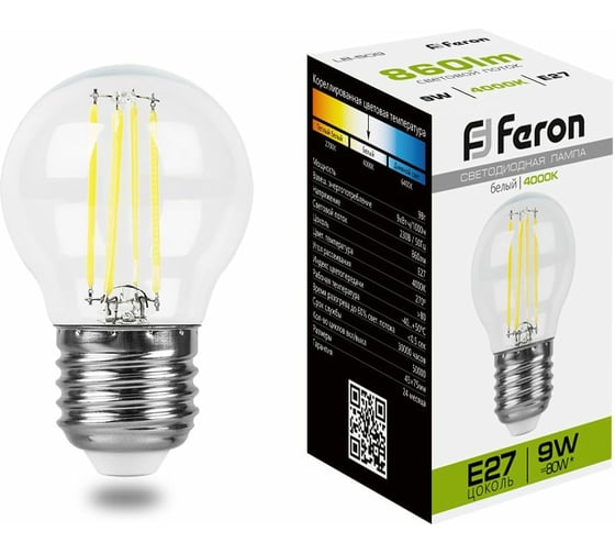 Изображение товара Светодиодная лампа FERON 9W 230V E27 4000K прозрачная, LB-509 38004