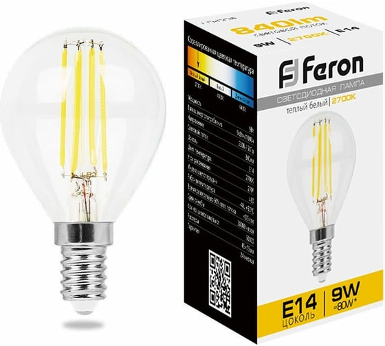 Изображение товара Светодиодная лампа FERON 9W 230V E14 2700K прозрачная, LB-509 38001