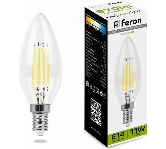 Изображение товара Светодиодная лампа FERON 11W 230V E14 4000K прозрачная, LB-713 38008
