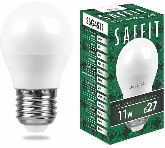 Изображение товара Светодиодная лампа SAFFIT 11W 230V E27 6400K, SBG4511 55141