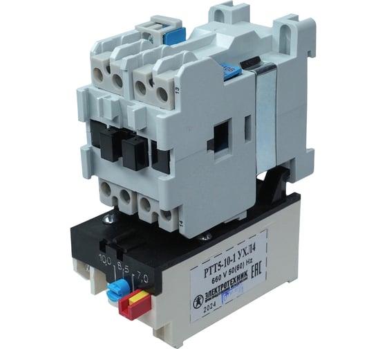 Изображение товара Электромагнитный пускатель Электротехник Пм12-010200 ухл4 в, 110в/50гц, 1з, 10а, нереверсивный, с реле ртт5-10-1 7,0-10,0а, ip00, ET007020