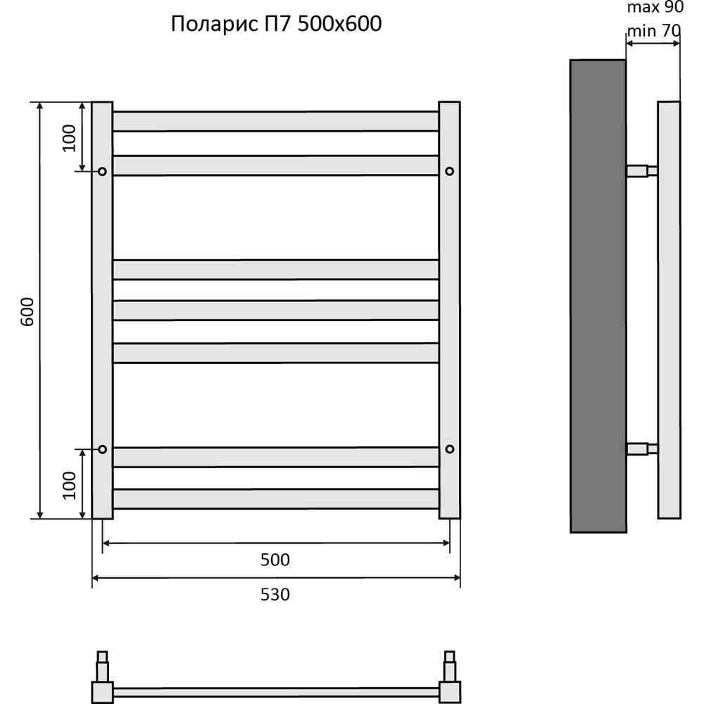 Изображение товара Полотенцесушитель Aquatek Поларис 00000132932 водяной, хром, лесенка, 600 мм