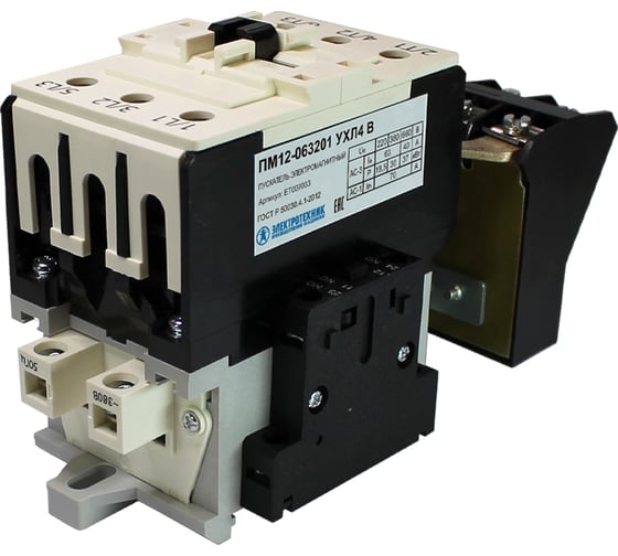 Изображение товара Электромагнитный пускатель Электротехник Пм12-063201 ухл4 в, 380в/50гц, 2з+2р, 63а, нереверсивный, с реле ртт-231 53,5-72,3а, ip00, ET007033