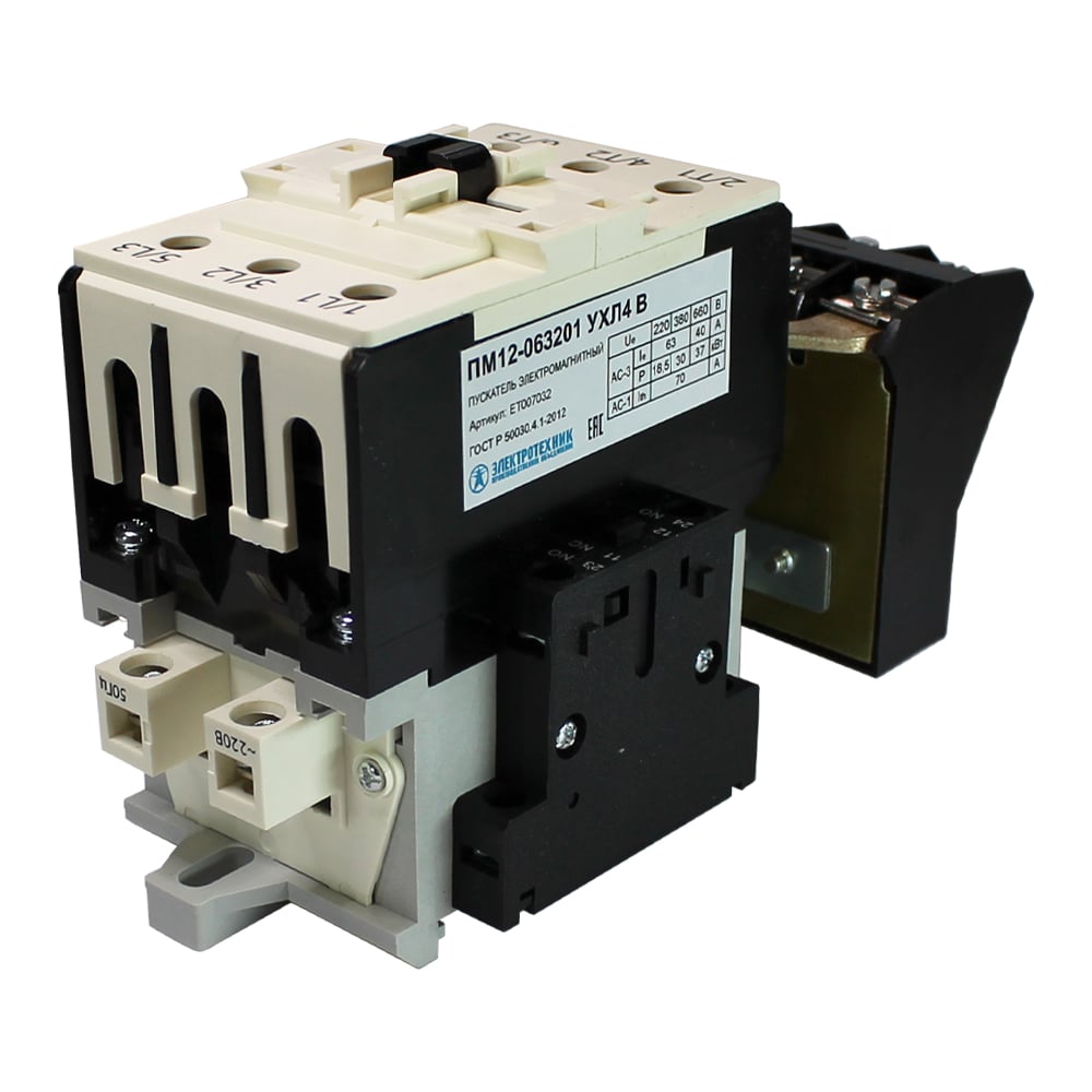 Изображение товара Электромагнитный пускатель Электротехник ПМ12-063201 ухл4 220В 63А нереверсивный