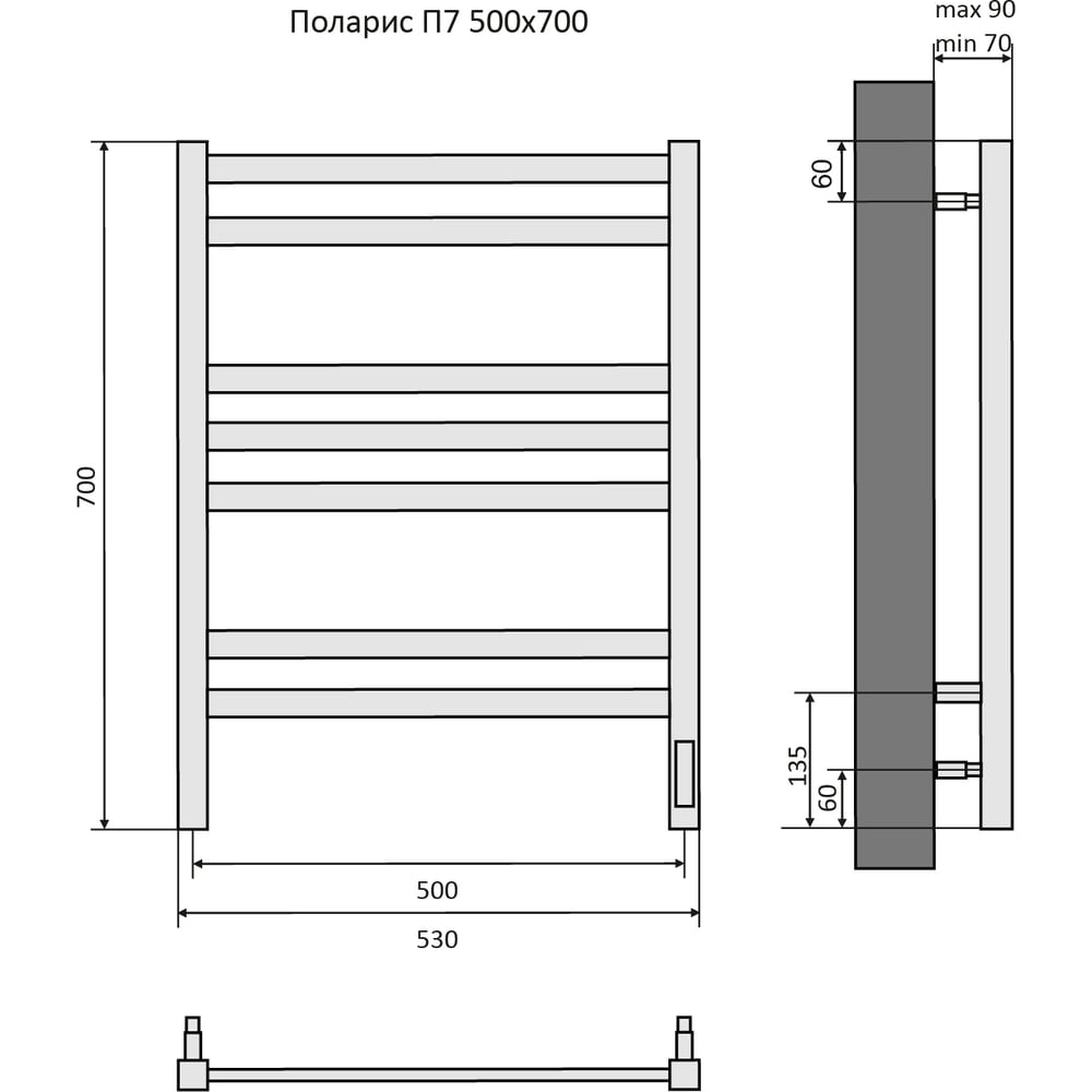 Изображение товара Полотенцесушитель Aquatek Поларис 00000132933 нержавеющая сталь 9 м² черный муар