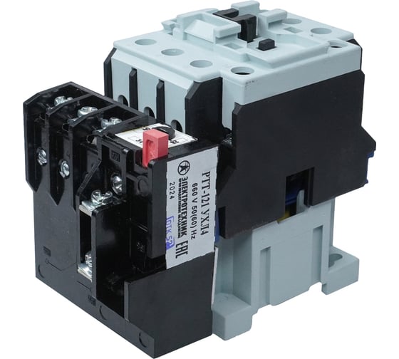 Изображение товара Электромагнитный пускатель Электротехник Пм12-040200 ухл4 в, 220в/50гц, 1з, 40а, нереверсивный, с реле ртт-121 28,0-40,0а, ip00, ET007029