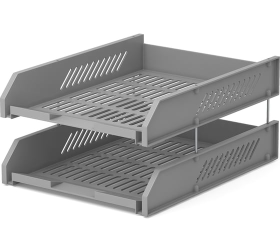 Изображение товара Набор ErichKrause из 2 пластиковых лотков для бумаг на металлических стержнях Классика, серый 4613