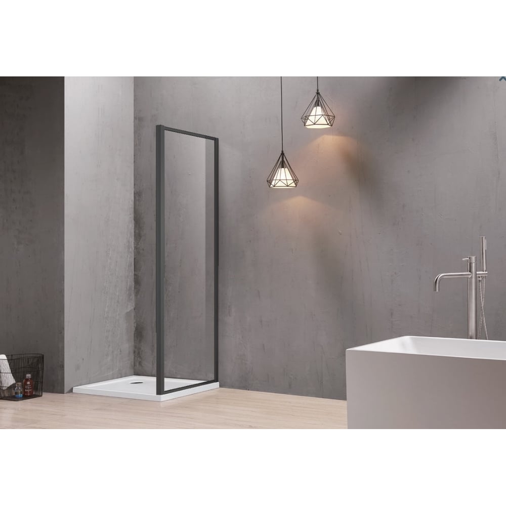 Изображение товара Боковая часть душевого ограждения SANTREK AQUA Time- SP-1000-C-Matt Black 1000x1950 стекло прозрачное 6мм, профиль Черный 314664