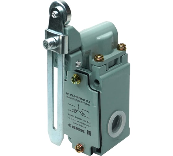 Изображение товара Путевой выключатель Электротехник Вп 15к-21б-291-54 у2.3, рычаг с роликом, регулируемый по длине, полумгновенный, ip54, ET004428