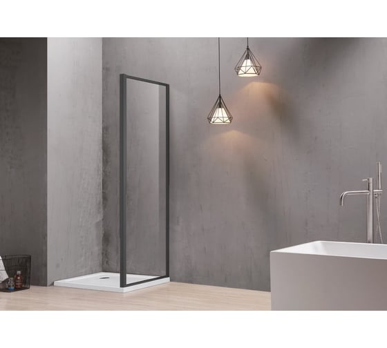 Изображение товара Боковая часть душевого ограждения SANTREK AQUA Time- SP-900-C-Matt Black 900x1950 стекло прозрачное 6мм, профиль Черный 314663