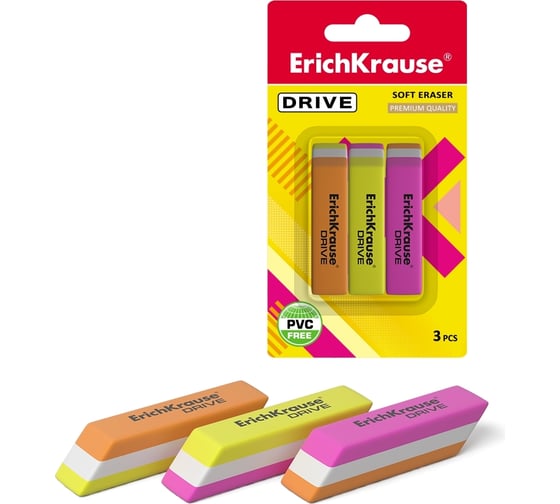 Изображение товара Набор из 3 ластиков ErichKrause Drive 34647