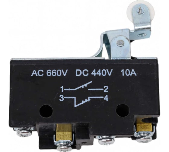 Изображение товара Микровыключатель Электротехник Мп 1107м ухл3 исп.01.1а, 2-х пол., 10а, 660в, 1з и 1р, ip00, рычаг с роликом, базовый, винт, ET523361