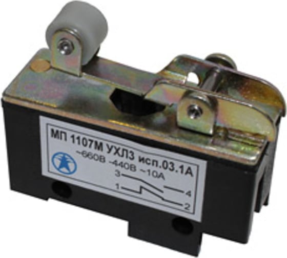 Изображение товара Микровыключатель Электротехник Мп 1107м ухл3 исп.03.1а, 2-х пол., 10а, 660в, 1з и 1р, ip00, прямой рычаг с роликом, базовый, винт, ET541430