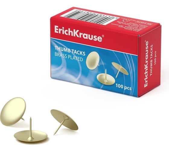 Изображение товара Кнопки ErichKrause металлические, омедненные, в коробке по 100 шт. 24875