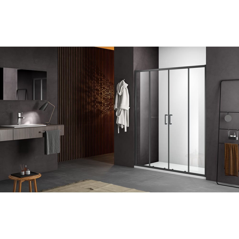 Изображение товара Душевое ограждение SANTREK AQUA Lea 1500x1850 стекло прозрачное черный матовый профиль