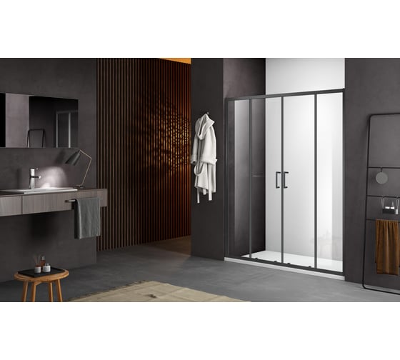 Изображение товара Душевое ограждение SANTREK AQUA Lea- DF-1500-C-Matt Black 1500x1850 прямое стекло прозрачное 5мм, профиль чёрный 314641