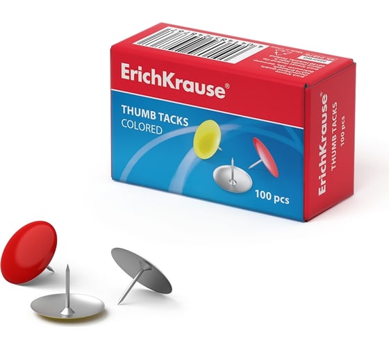 Изображение товара Кнопки ErichKrause Classic металлические, никелированные, ассорти, в коробке по 100 шт. 24876