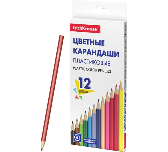 Изображение товара Цветные карандаши ErichKrause пластиковые, шестигранные, 12 цветов, 12 шт. 53361