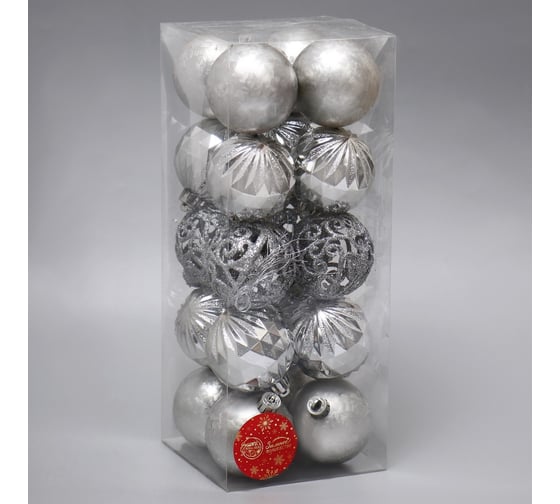 Изображение товара Набор шаров Зимнее волшебство пластик диаметр 6 см, 20 шт Лоран узоры серебро 6531962