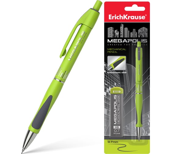 Изображение товара Набор ErichKrause 1 механический карандаш MEGAPOLIS Concept и 20 грифелей 0.7 мм, НВ 44589