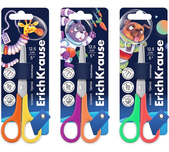 Изображение товара Ножницы ErichKrause FunCut Space Animals 12.5 см, ассорти 39646