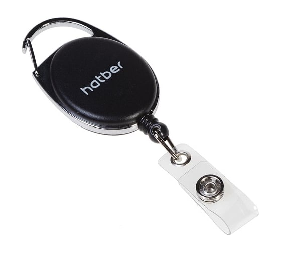 Изображение товара Держатель-рулетка для бейджа Hatber 75 см, петелька, карабин, черный, в блистере, 10 шт в упаковке 079247
