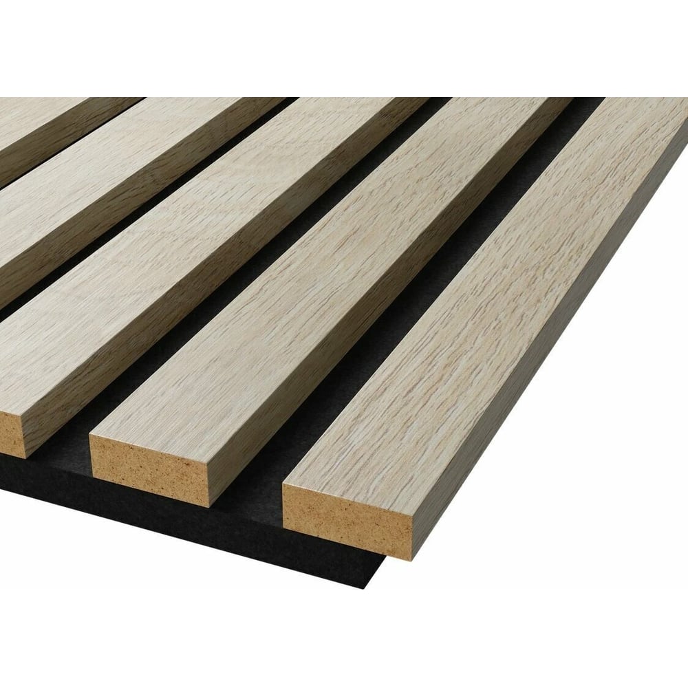 Изображение товара Акустические стеновые панели Cosca Decor 1200x600x19 мм, черный войлок, рейки мдф, цвет - ясень кристалл, коллекция сканди 00-00074681