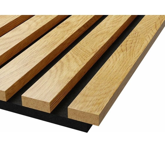 Изображение товара Акустические стеновые панели Cosca Decor 600x600x19 мм, черный войлок, рейки мдф, цвет - дуб медный, коллекция сканди 00-00074605