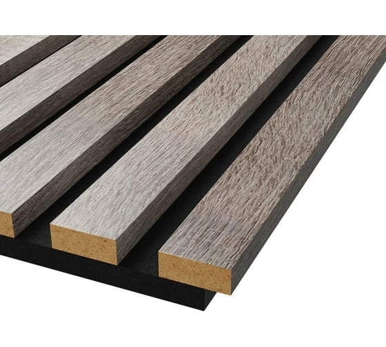 Изображение товара Акустические стеновые панели Cosca Decor 1200x600x19 мм, черный войлок, рейки мдф, цвет - дуб дымчатый, коллекция сканди 00-00074686