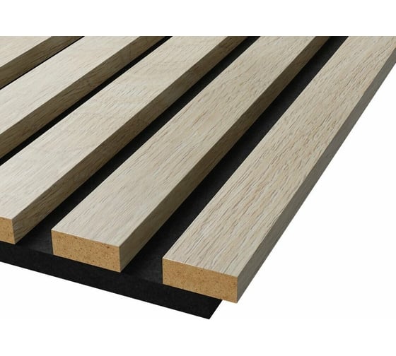 Изображение товара Акустические стеновые панели Cosca Decor 600x600x19 мм, черный войлок, рейки мдф, цвет - ясень кристалл, коллекция сканди 00-00074601