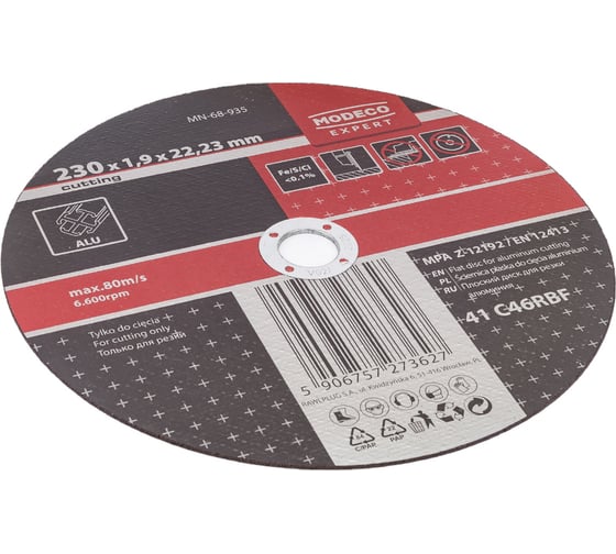 Изображение товара Диск для резки алюминия 230x1.9x22.23 мм, плоский MODECO MN-68-935