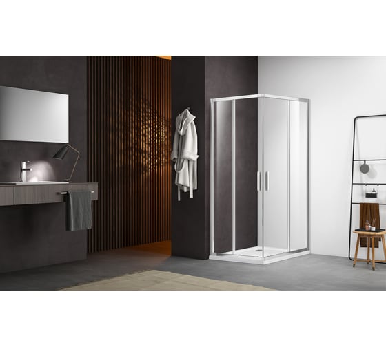 Изображение товара Душевое ограждение SANTREK AQUA Time-CR-900-G-Chrome 900x900x1950 Г-образное стекло грейп 6мм, профиль хром 314678