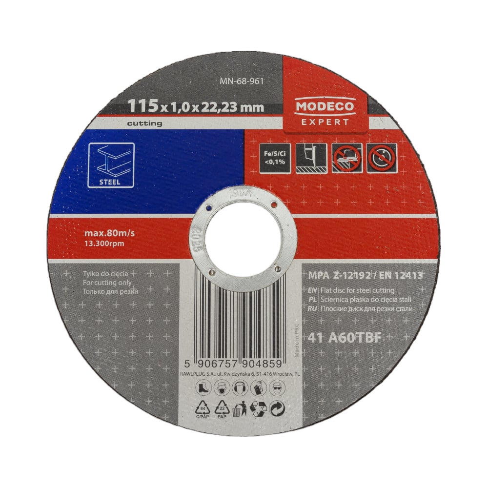 Изображение товара Диск для резки металла 115x1.0x22.23 мм плоский MODECO MN-68-961