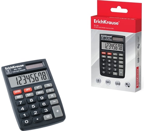 Изображение товара Карманный калькулятор ErichKrause PC-101 Classic, 8-разрядов, черный, в коробке по 1 шт. 40101