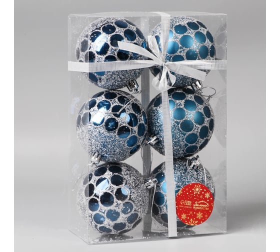 Изображение товара Набор шаров Зимнее волшебство пластик диаметр 8 см, 6 шт Сюрприз синий 9510142