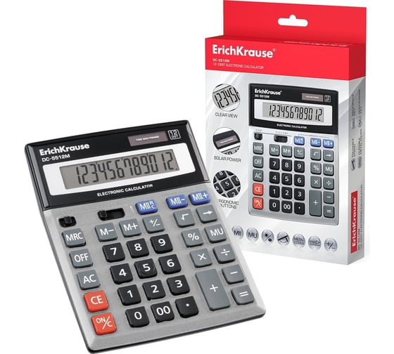 Изображение товара Настольный калькулятор ErichKrause DC-5512M, 12-разрядов, серебряный, в коробке по 1 шт. 45512