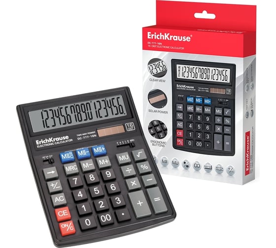 Изображение товара Настольный калькулятор ErichKrause DC-777-16N Classic, 16-разрядов, черный, в коробке по 1 шт. 37776
