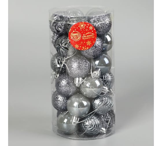 Изображение товара Набор шаров Зимнее волшебство пластик диаметр 4 см, 30 шт Мелодия орнамент, серый 9510677